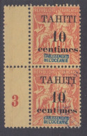 TAHITI N° 32A En Paire Oblitéré Avec "i" De Centimes Aminci (case 16) Et Millésime 3 - Tahiti