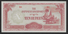 Birmania Occupazione Giapponese - Banconota Non Circolata FdS UNC Da 10 Rupie P-16b - 1942/4 #17 - Myanmar