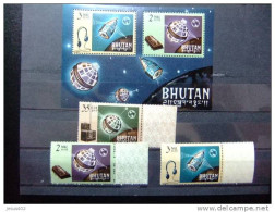 BHUTAN BHOUTAN 1966  Yvert Nº 60 / 62 + BLOC 4 ** MNH CENTENAIRE DE L'UNION DES TELECOMMUNICATIONS - Bhoutan