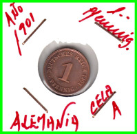 ALEMANIA – GERMANY - IMPERIO  MONEDA COBRE DIAMETRO 17.5 Mm. DEL AÑO 1901 – CECA-A - KM-10   WILHELM II - 1 Pfennig