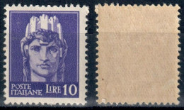 LUOGOTENENZA 1945 FRANCOBOLLO DA L. 10 EMISSIONE DI NOVARA SENZA FASCI SENZA FILIGRANA - NUOVO MNH ** SASSONE 542 - Mint/hinged