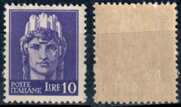 LUOGOTENENZA 1945 FRANCOBOLLO DA L. 10 EMISSIONE DI NOVARA SENZA FASCI SENZA FILIGRANA - NUOVO MNH ** SASSONE 542 - Neufs