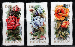 BHUTAN Scott # 150, 150A, 150B Used - Flowers - Roses - Bhoutan