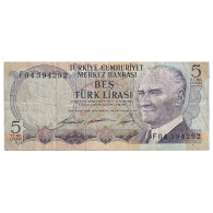 Billet, Turquie, 5 Lira, 1976, KM:185, TTB - Turquie