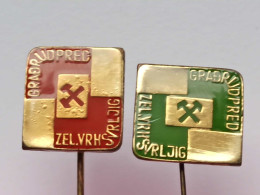 BADGE Z-98-12 - 2 PINS - ZELENI VRH SVRLJIG PIN SERBIA, RUDNIK, MINE, MINER - Lots