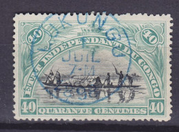 Belgian Congo 1896 Mi. 23, 40c. Kanufahrer Deluxe LUKUNGU 1898 (Blue) Cancel (2 Scans) - Used Stamps