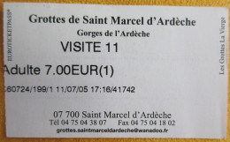 TICKET D'ENTREE Pour LA VISITE Des GROTTES & GORGES SAINT-MARCEL DE L'ARDECHE -TRES BON ETAT -REF-IMG742BP - Tickets D'entrée