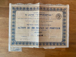 Action 500 Francs - Journal "L'Information" Financière, Economique Et Politique - 1920 - G - I