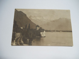 SUISSE CARTE ANCIENNE EN NOIR ET BLANC  CHATEAU DE CHILLON  ET DENTS DU MIDI - Veytaux