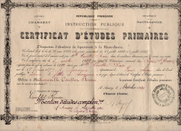 VP22.543 - RF - CHAMBERY X ANNECY 1909 / 12  - Certificat D'Etudes Primaires - Melle Rosa COUTTET, Née à CHAMONIX - Diploma & School Reports