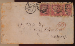 COVER 1870   3 STAMPS  TO ANTWERP  BELGIUM    =  2 SCANS - Covers & Documents