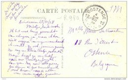 _R980: Franse Prentkaart Verstuurd: S.0M. >> 12* OOSTENDE 12* 4 8-9 XIII 18 (= Postagentschap:noodstempel) - Fortune Cancels (1919)