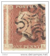 _A651: Penny Red : Imperf. SG#8-12 : Plate 20 : H__L - Gebruikt