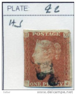 Ua496: Penny Red : Imperf. SG#8:  Plate 22 : H__J - Used Stamps