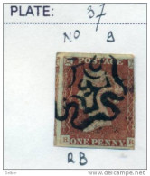 Ua517: Penny Red : Imperf. SG#8-12 : With " Malteses Cross With N° In Center: N°9 : Plate 37 : R__B  : 3 Margins - Gebraucht