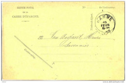 _Cc312: Dienstkaart: Service Postal De La Caisse D'Epargne : HAMME  10 FEVR 1890 - Franchigia