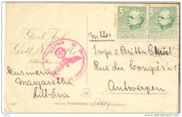 Zv837: Nieuwjaarskaartje Met 2x 5ôre: A.Hazelius > ANTWERPEN Met Rode Censurestempel: - WW II (Covers & Documents)