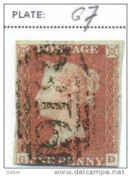 Ua376: Penny Red : Imperf. SG#8-12 : G__D   -  3 Margins : Plate  67 - Gebruikt