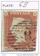 Ua378: Penny Red : Imperf. SG#8-12 : H__C   -  3 Margins : Plate  69 - Gebruikt