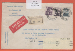 ITALIA - Storia Postale Repubblica - 1967 - 30 + 100 + 200 Michelangiolesca - Espresso - Viaggiata Da Milano Per Milano - Eilpost/Rohrpost
