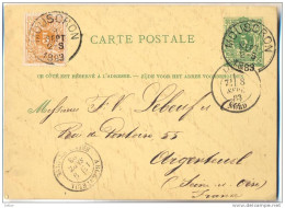 G692:N°28 Als Bijfrankering CARTE POSTALE 5ct : E9: MOUSCRON > Argenteuil (F) : Met Wisselkantoor: LILLE NORD - 1869-1888 Lying Lion