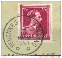 Qr802: N° 832:  * PERONNES-LEZ-ANTOING  *  : Sterstempel  / Fragment - 1936-1957 Open Kraag