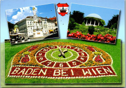 46917 - Niederösterreich - Baden , Hauptplatz , Beethoventempel , Blumenuhr , Mehrbildkarte - Gelaufen  - Baden Bei Wien