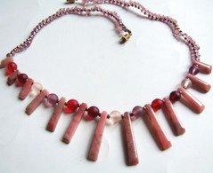 Collier Pierre Naturelle, Pierre Rhodonite, Collier Cléopâtre, Travail Artisanal, Cadeau Original Femme, St Valentin, Bi - Kettingen