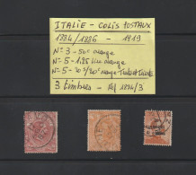 ITALIE - COLIS POSTAUX - 3 Timbres - N° 3 / 5 De 1884-1886 . Humbert 1er -- Et N° 5 De 1919 . Trente Et Trieste - 2 Scan - Pacchi Postali