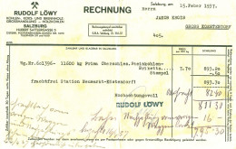 Österreich SALZBURG 1937 Deko Rechnung Fa Rudolf Löwy Kohlengroßhandlung Hubert Sattlergasse 8 - Oostenrijk