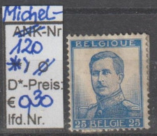 1915 - BELGIEN - FM/DM "König Albert I." 25 C Blau - *  Ungebraucht - S.Scan (120* Be) - 1915-1920 Albert I