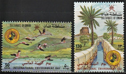 1987 Oman International Environment Day: Flamingos, Irrigation Canal Set (** / MNH / UMM) - Flamencos