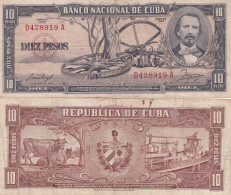 CUBA 10 PESOS  1958 P88B BB - Cuba