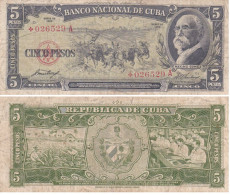 CUBA 5 PESOS  1958 P91A REPLACEMENT  MB-QBB - Cuba