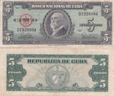 CUBA 5 PESOS  1960 P92 MB - Cuba