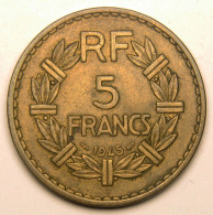 RARE : 5 Francs Lavrillier Bronze-aluminium 1945 C (Castelsarrasin) - 5 Francs