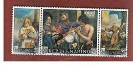 SAN MARINO - UNIF. 739.741  - 1967  DIPINTI DEL GUERCINO (SERIE COMPLETA IN TRITTICO SE-TENANT)    -  USATI (USED°) - Used Stamps
