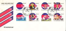 New Zealand FDC 8-11-1989 Commonwealth Games 1990 Complete Set Of 8 With Cachet - FDC