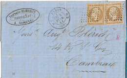 0013. LAC N°13 PAIRE Ty. 2 Bistre-Brun - Càd Paris Bur. DS2 à Cambrai (à Entête A. Blériot Famille Célèbre Aviateur) - R - 1849-1876: Période Classique