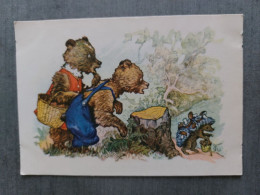 OLD USSR Postcard  - "Hedgehog Picking Mushrooms" By Zubkovsky -   Champignon  - MUSHROOM 1956  / Bear - Champignons