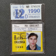 ZET - ZAGREB ELECTRIC TRAMWAY - CROATIA,  Annual Ticket ID Card For Students 1990, Tram, Straßenbahn - Europe