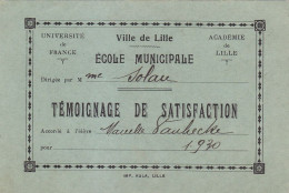 Témoignage De Satisfaction - Ville De Lille - Ecole Municipale - Diplômes & Bulletins Scolaires