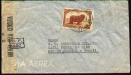 ARGENTINA 1945. Censored Air Cover With 30c Lanas Without Wmk, To Rio De Janeiro, Brazil - Storia Postale