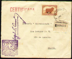 ARGENTINA 1937. Registered Official Cover With The 30c Lanas Overprinted MJI, To Brazil - Lettres & Documents