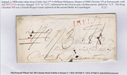 Ireland 1808 Letter Dublin To HMS "Christian VII" At Portsmouth With Red IRELAND 57mm On Face - Préphilatélie