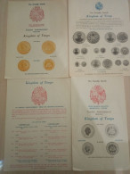 Tonga 1968 - 1975 Treasury Or Finance Department Official Announcements For New Coinage Issues X 4 - Anglais