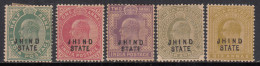 5 Diff., Jhind State MH Edward Series 1903-1909, British India  - Jhind