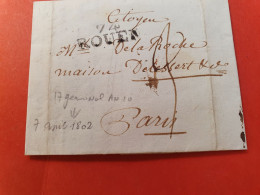 Marque Postale De Rouen Sur Lettre Avec Texte Pour Paris En 1802 - N 100 - 1801-1848: Precursors XIX