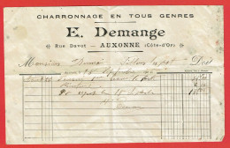 Facture De Auxonne (21) Pour Villers-les-Pots (21) - 18 Septembre 1906 - Charronnerie E. Demange - Agriculture