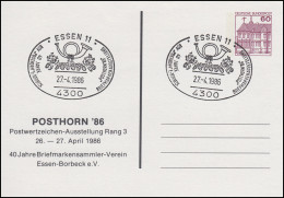 PP 106 Ausstellung POSTHORN 1986 Brauerei Borbeck, SSt Essen Posthorn 27.4.1985 - Private Covers - Mint